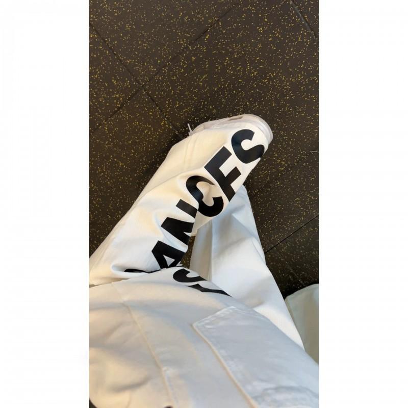 Mens White Wide Leg Jeans Letter Print High Waist Straight Pants American Streetwear Vibe