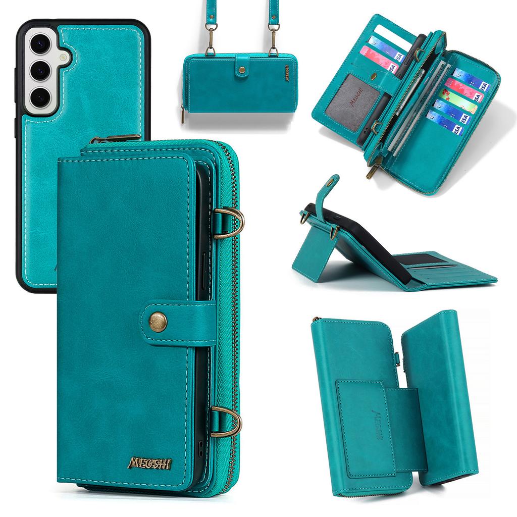 Seria MEGSHI 020 dla Samsunga Galaxy S23 FE Etui Skórzany Pokrowiec na Telefon Crossbody Odpinany Portfel