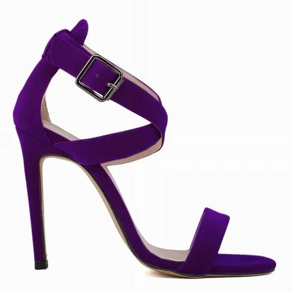 Women Sandals Stilettos  Summer Sexy Pumps 11cm Peep Toe Ankle Strap Velvet Thin High Heels Ladies Party Dress Wedding Shoes