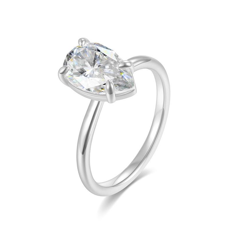 S925 Silver Women's Moissanite Ring, Classic 3 Carat Water Drop Design, 7*11mm Luxury Style