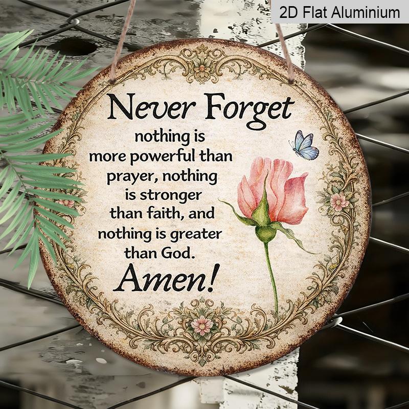 2D Flat, 1pc Vintage Round Christian Faith Prayer Wall Plaque - "Never Forget the Power of Prayer" Quote & Rose Decor, Frameless All-Season Religious