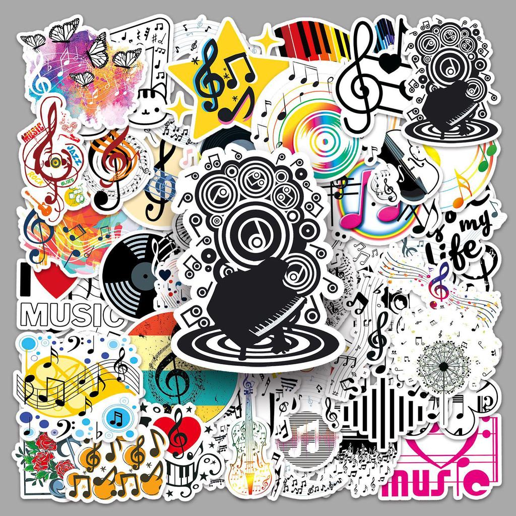 50 Music Note & Cartoon Stickers for Journals, Guitars, Suitcases, Skateboards - Waterproof Decor