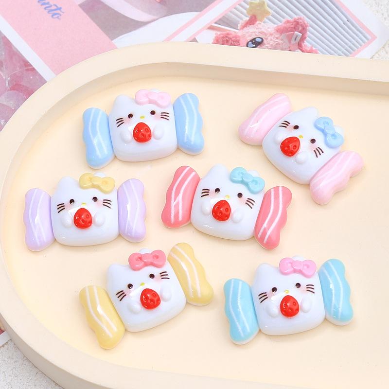 12/90PCS Cat Candy Food Play Cartoon DIY Accessories Cream Glue Resin Small Accessories Hole Shoe Buckle Handmade Material Pack