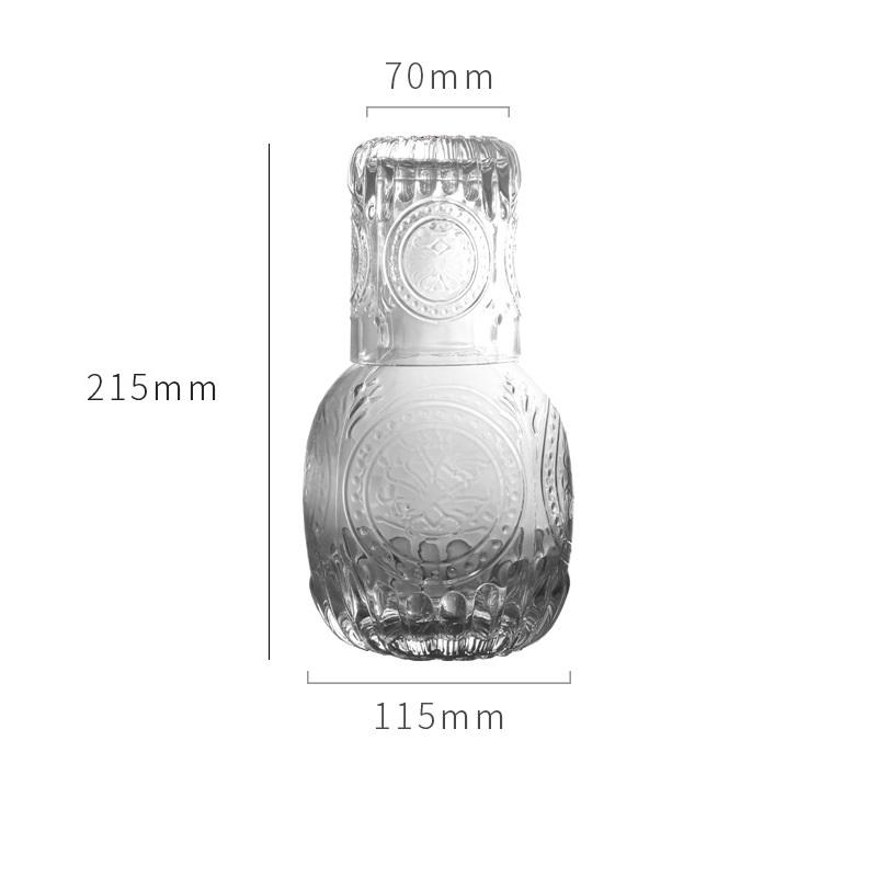 1000ml Glass Bedside Water Carafe with Glass Cups Set Embossed Relief Pattern Carafe Glassware Drinking Vintage Water Pitcher