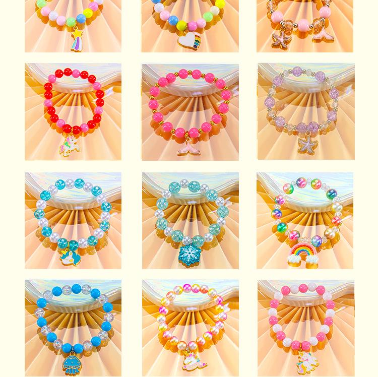 Cute Cartoon Women Bracelet, Beaded Design with Alloy Unicorn, Mermaid and Shell Charm, High Texture Daily Hand Ornaments