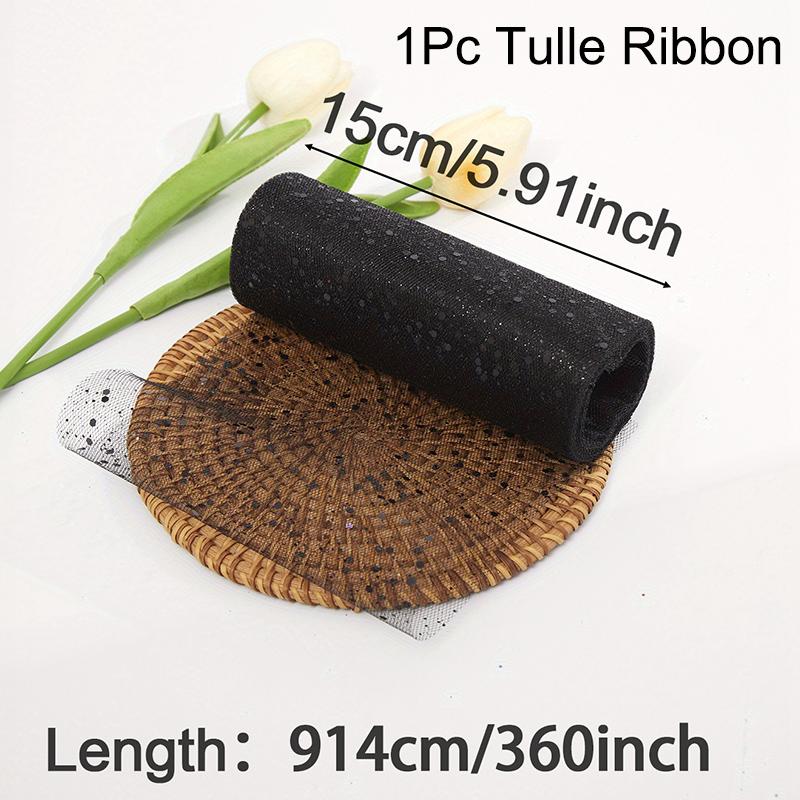 Glitter Tulle Fabric Roll 6 Inch 10 Yards Sequin Sparkling Ribbon Spool Netting for Wedding Tutu Skirt Gift Wrapping Party Decor