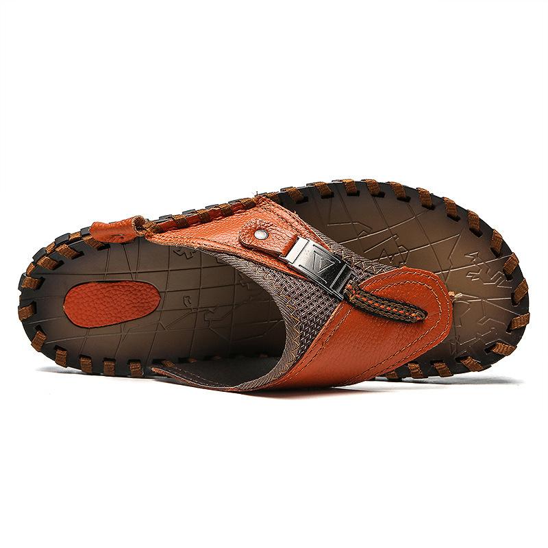 48 Large-size Sandals for Men's Summer New Leather Beach Shoes Sandals Men's Non-slip Hand-stitched Stitching