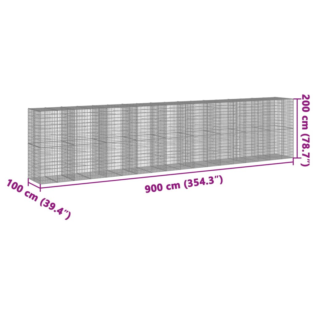 Gabion with Lid 900x100x200 Cm Galvanized Iron