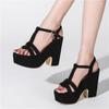Women's Gladiator Sandals Platform Summer Shoes Sexy Punk Heels Flip Flops T-Straps Flock Green Black Party Shoes Female Vintage