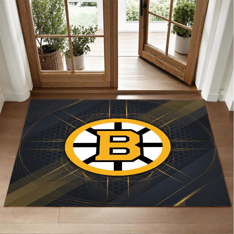 Boston Bruins Design Crystal Velvet Rug Soft Decorative Mat for Bedroom Entrance