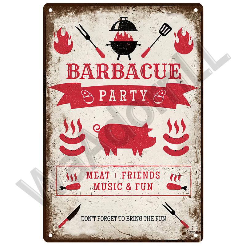 BBQ Zone Metal Sign Vintage Tin Sign Dad`s BBQ Yard Outdoor Party Decoration Plate Retro Barbecue Rules Slogan Decor Accessories