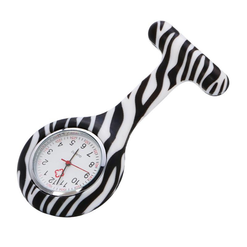 Unisex Silikon Runde Krankenschwesteruhr Clip-on Anhänger Brosche Reversuhr mit Blumenmuster Abdeckung