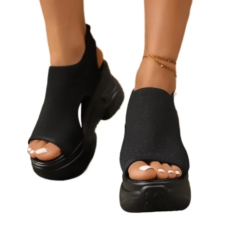 Hot Sale Ladies Shoes 2025 Slip on Luxury Women's Sandals Fashion Color Matching Casual Women Plus Size Platform Wedge Sandals