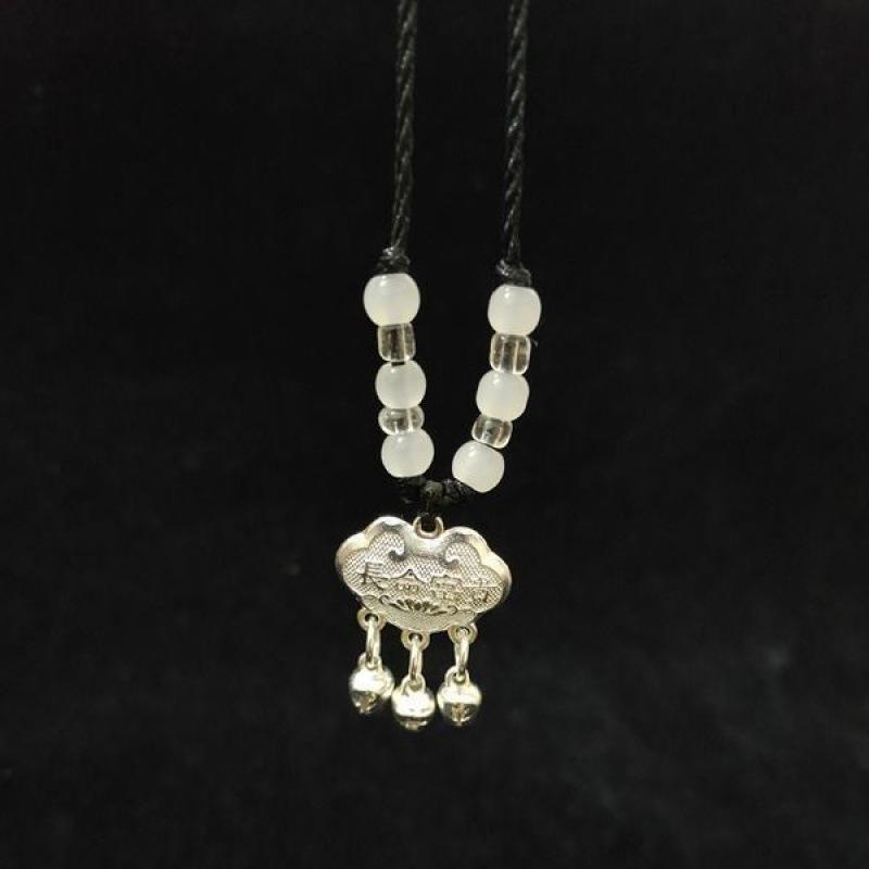 Silver & Gold Plated Ruyi Lock Necklace: Safe Travels & Prosperity Bell Pendant for Women