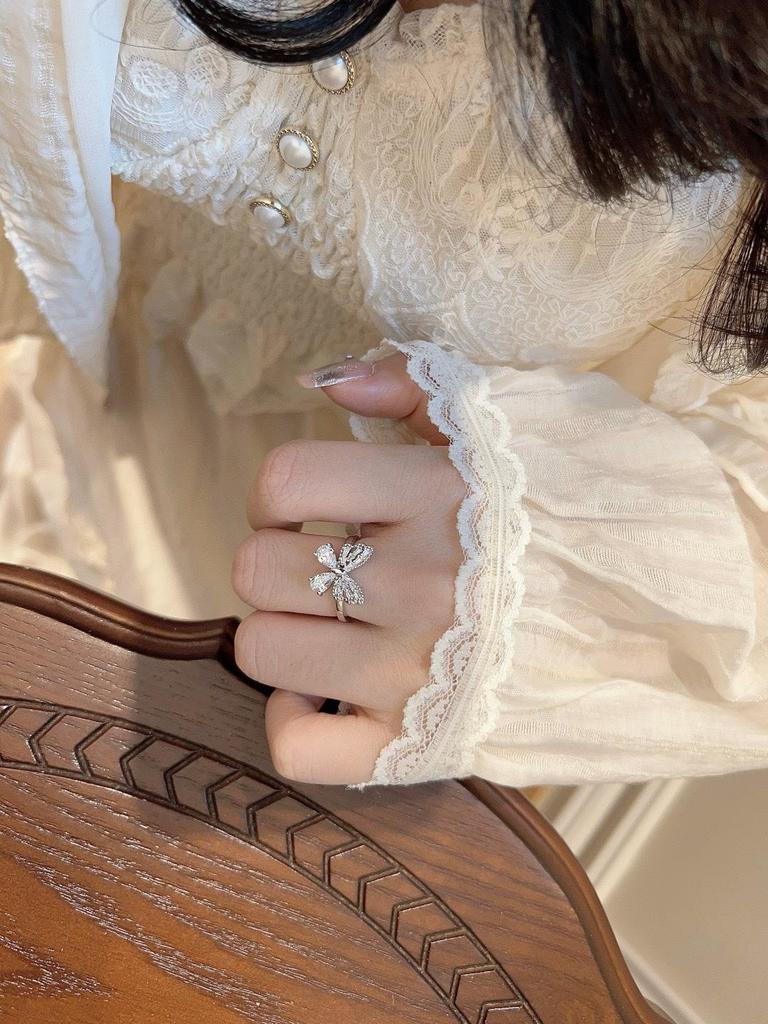 925 Sterling Silver Exquisite Butterfly Diamond Ring – Elegant and Adjustable for Women