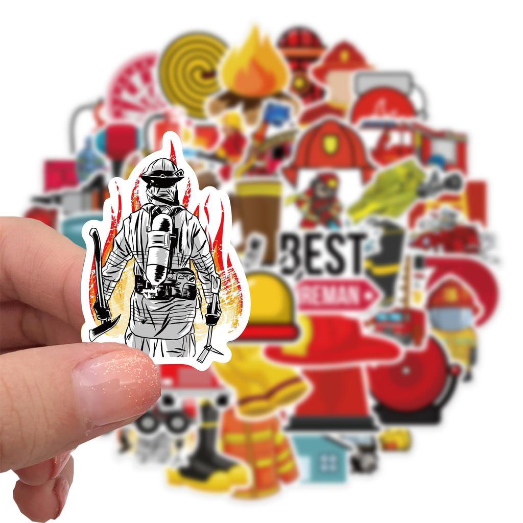 52 Cartoon Firefighter Graffiti Stickers Personalized Decorative Suitcase Pen Guitar Notebook Waterproof Children's Stickers
