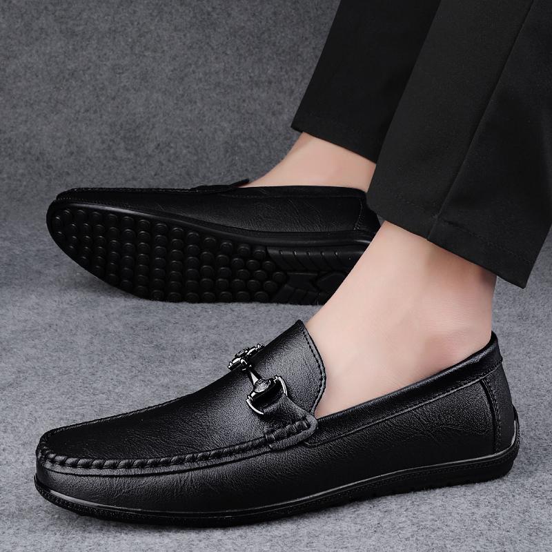 Fashion Fashion Men's Leather Loafers Shoes Comfortable Slip-On Casual Shoes Summer Hollow Out Breathable Flats Social Leather Low Shoes