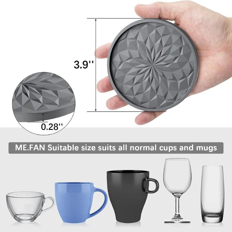 6Pcs Tabletop Protection Coaster &1 Base Round Non-Slip Cup Mat with Holder Non-Stick Silicone Coasters for Drinks & Wine Glasss