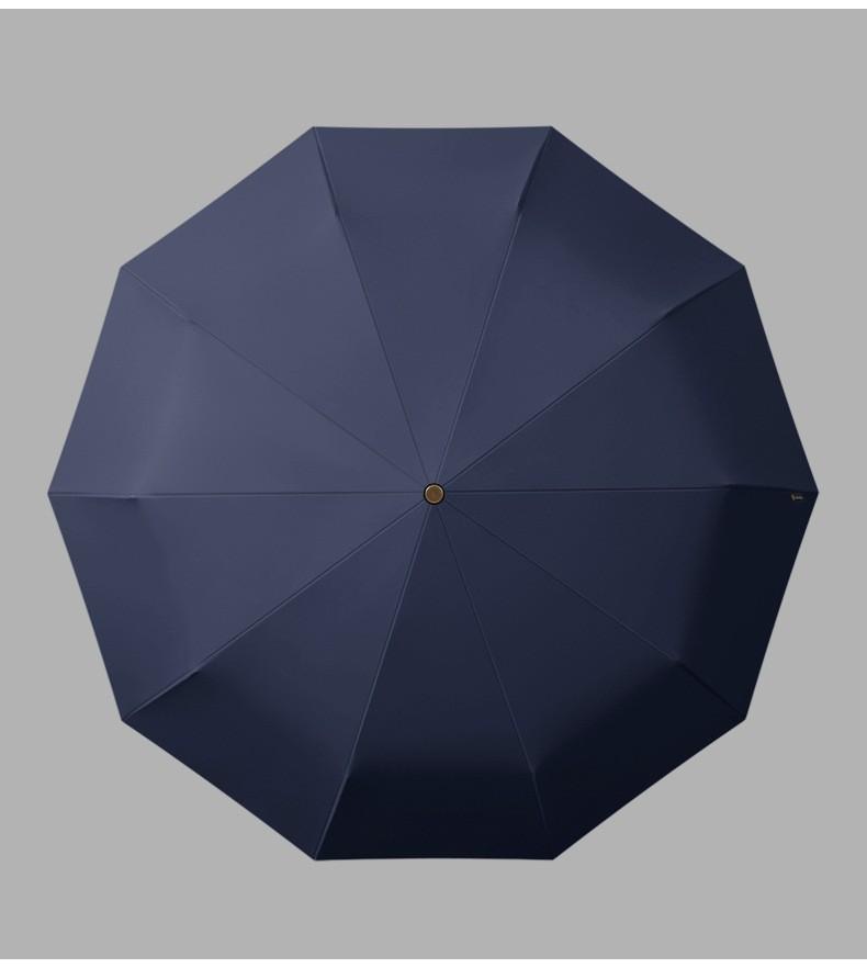 115Cm Three-Fold Automatic Double Umbrella Solid Wood Handle Aluminum Alloy Skeleton Vinyl Fabric Folding Printing Logo Umbrella