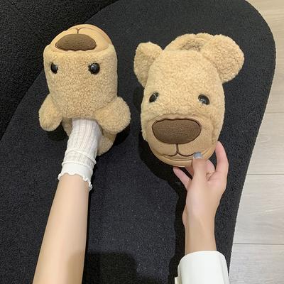 Cute Cartoon Puppy Fluffy Slippers Women's New Soft Plush Outer Wear In Autumn and Winter 2025 Anti-skid Shit Feeling