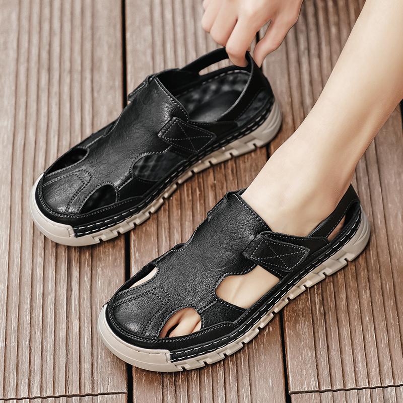 Fashion Men Leather Sandals Comfortable Outdoor Handmade Hollow Out Casual Loafers Summer Beach Walking Male Sneakers Men Beach Sandals