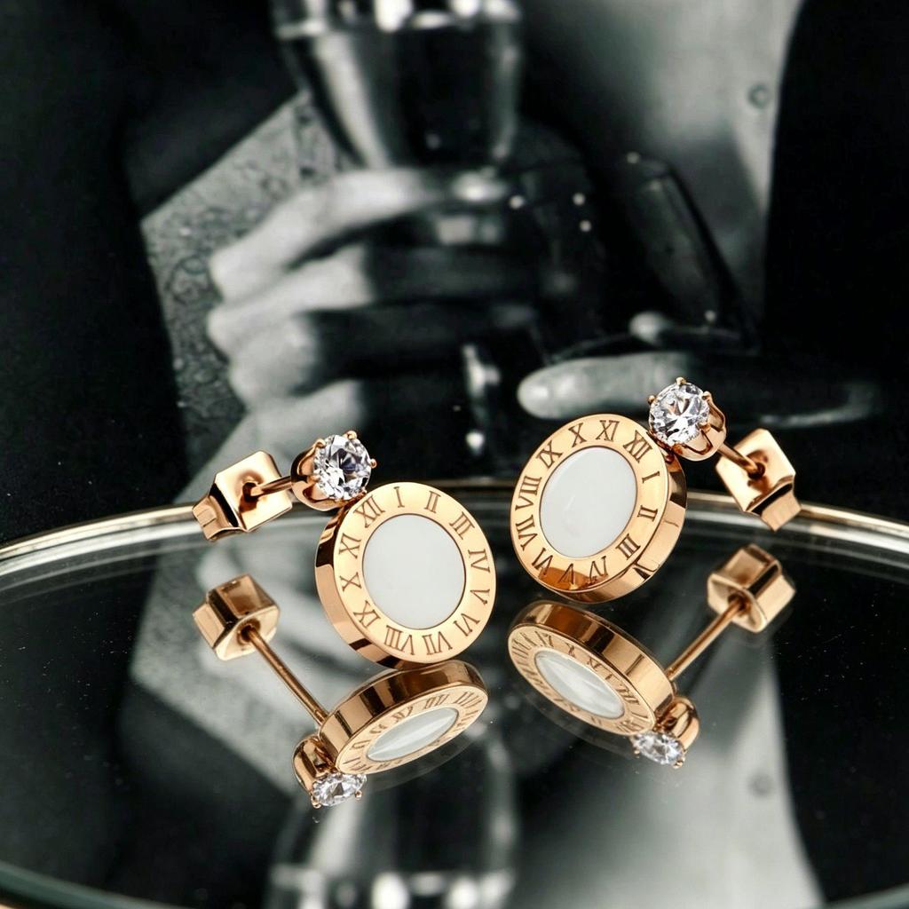 Oorbellen met Romeinse cijfers van titaniumstaal in Koreaanse stijl - Leuke en eenvoudige sieraden voor meisjes, perfect voor de herfst- en wintermode.