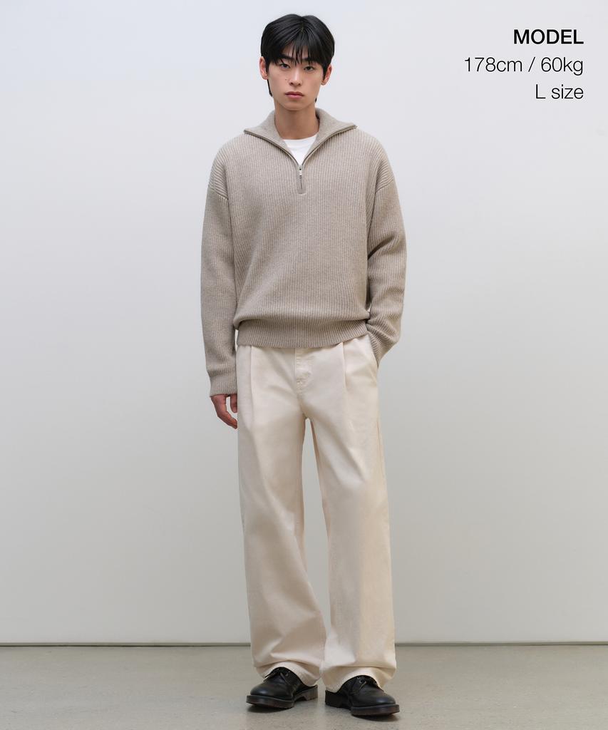Musinsa Standard Relaxed Ribbed Half Zip Knit [Oatmeal]