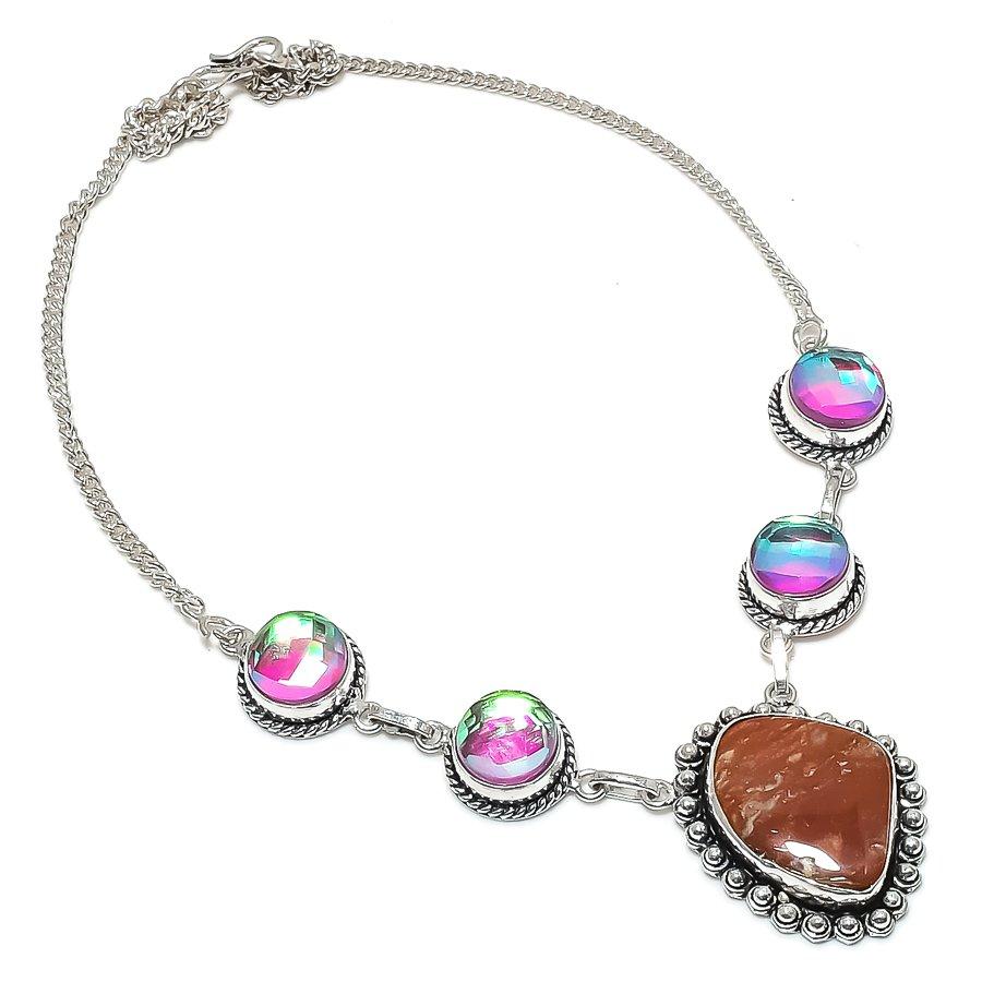 Natural Bird Eye Jasper, Mystic 925 Sterling Silver Jewelry Necklace 18" U6q68