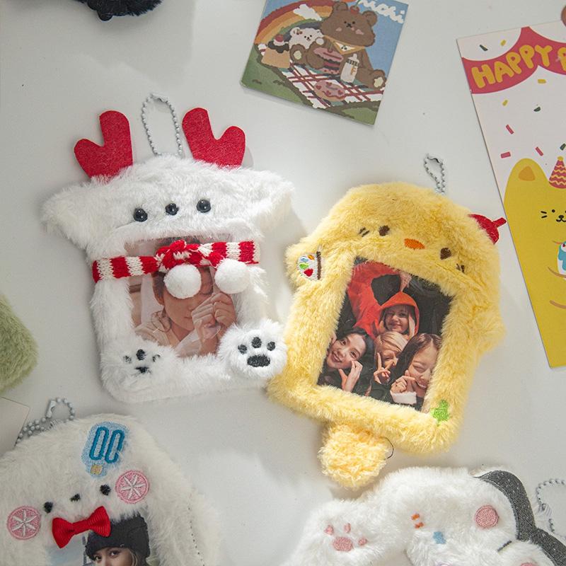 Fox Cute Shapd Photo Sleeves Plush Kpop Idol Photocard Holder Protector Bag Hanging Pendant Students Gift Keychain