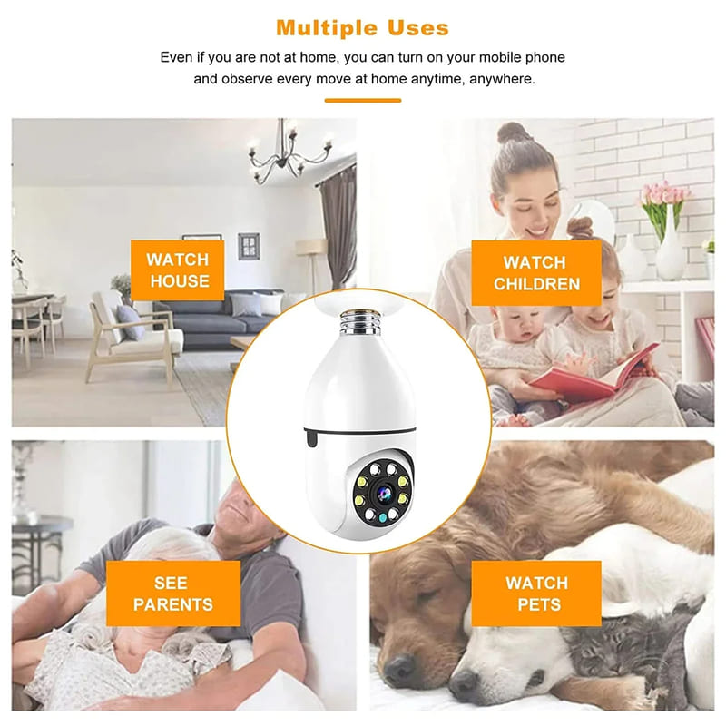 8MP E27 Bulb Wifi Surveillance Camera Indoor 4X Digital Zoom AI Human Detect Full Color Night Vision Wireless Cameras Smart Home