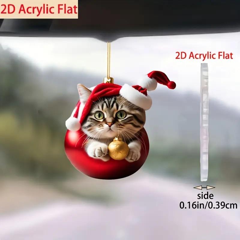 Christmas Modern Home Decoration,Car Pendant Hanging Ornament2d Acrylic Funny Cat Christmas Tree Ornament Cat Acrylic Ornament
