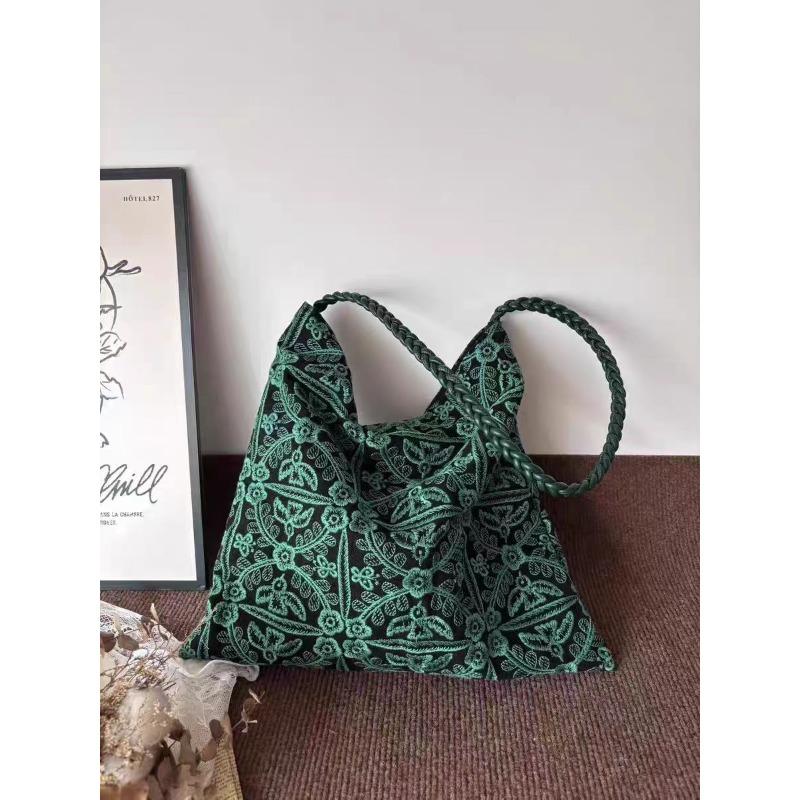 

Green Forest Woven Canvas Bag Large Capacity Original Niche Handmade Cloth Bag Versatile Simple Tote Bag