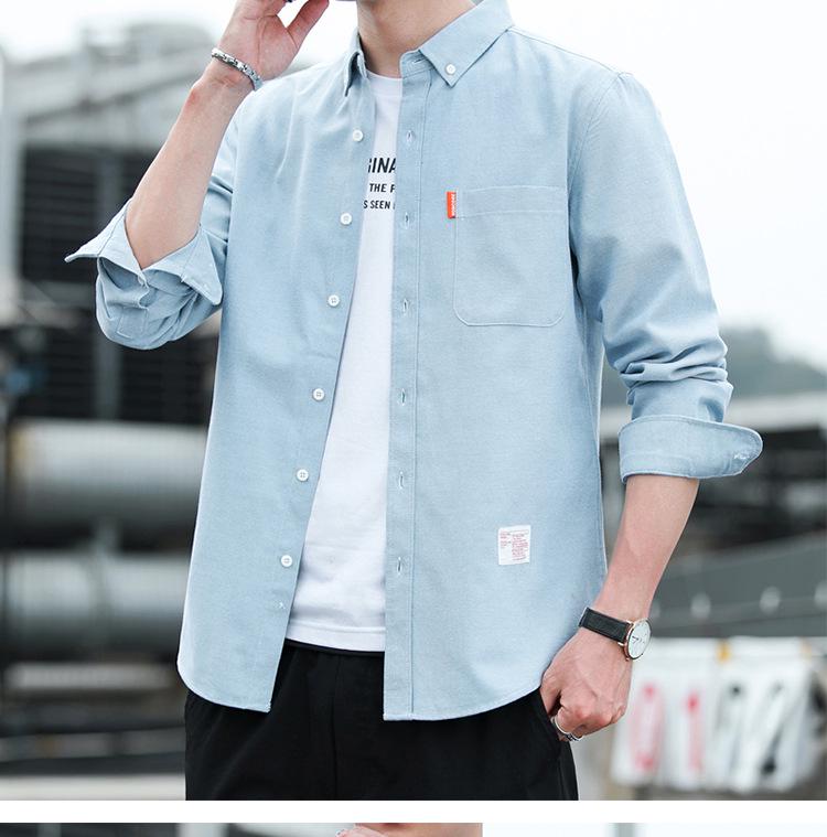 Men's Solid Color Oxford Cotton Yellow Button-Down Long Sleeve Shirt for Spring/Autumn Layering