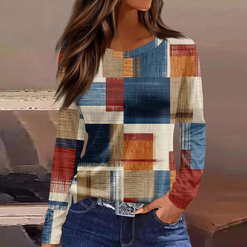 Damen Täglich Lässig Langärmlig Bedruckt O-Ausschnitt Oberteil