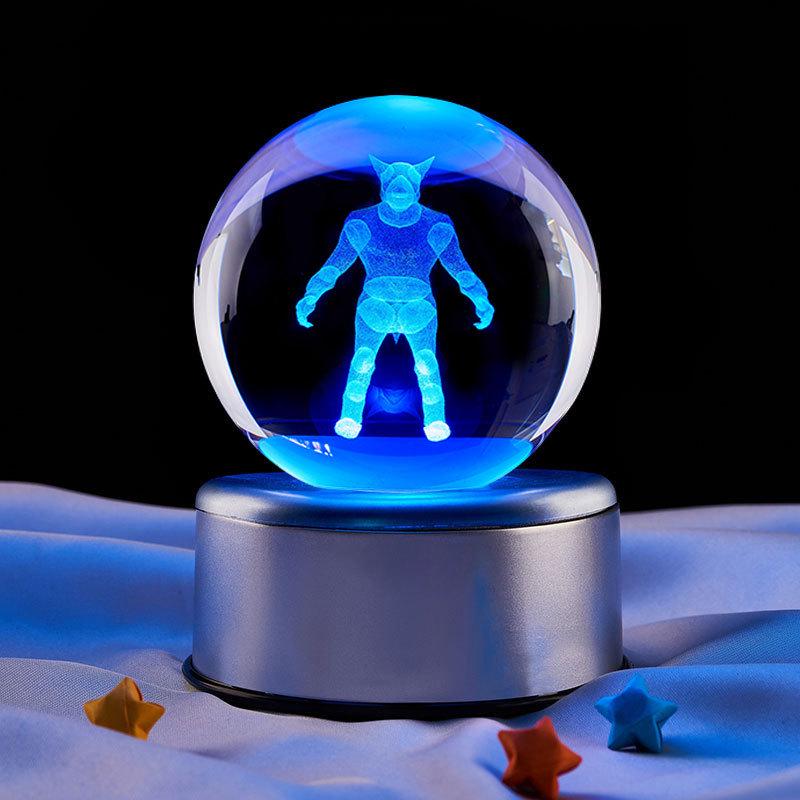 Colorful Werewolf Crystal Ball Night Light: Creative Luminous Ornament with Inner Carving Design