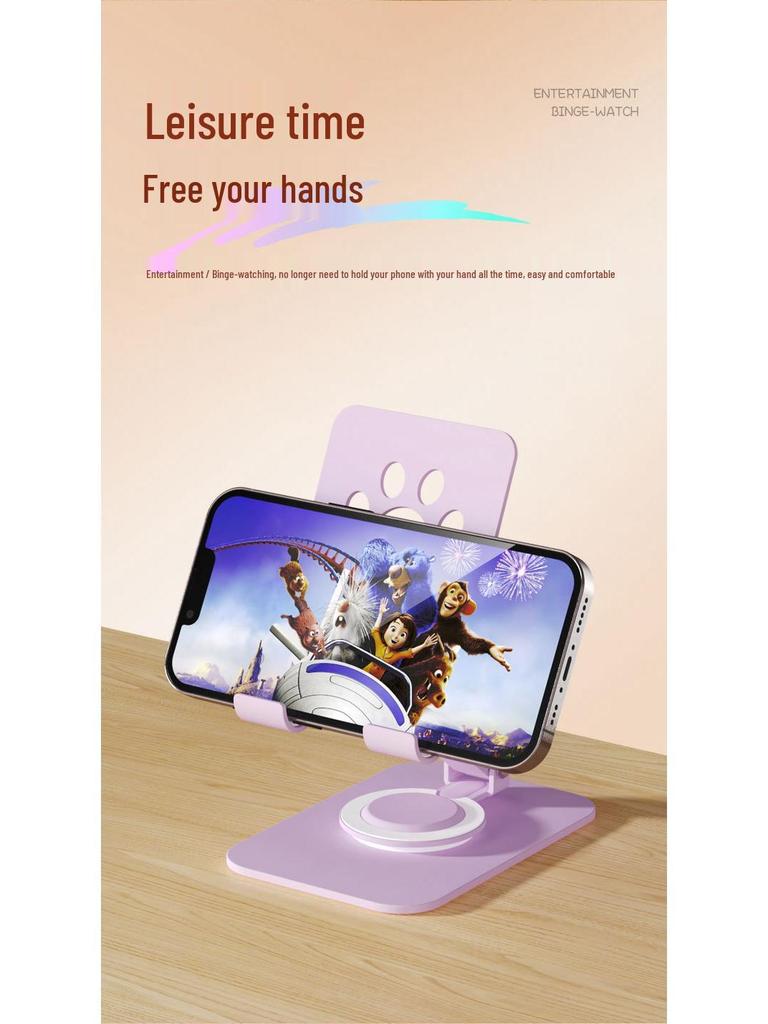 Cat Paw Metal Phone Holder: 360° Rotating Stand for Hands-Free Viewing & Streaming