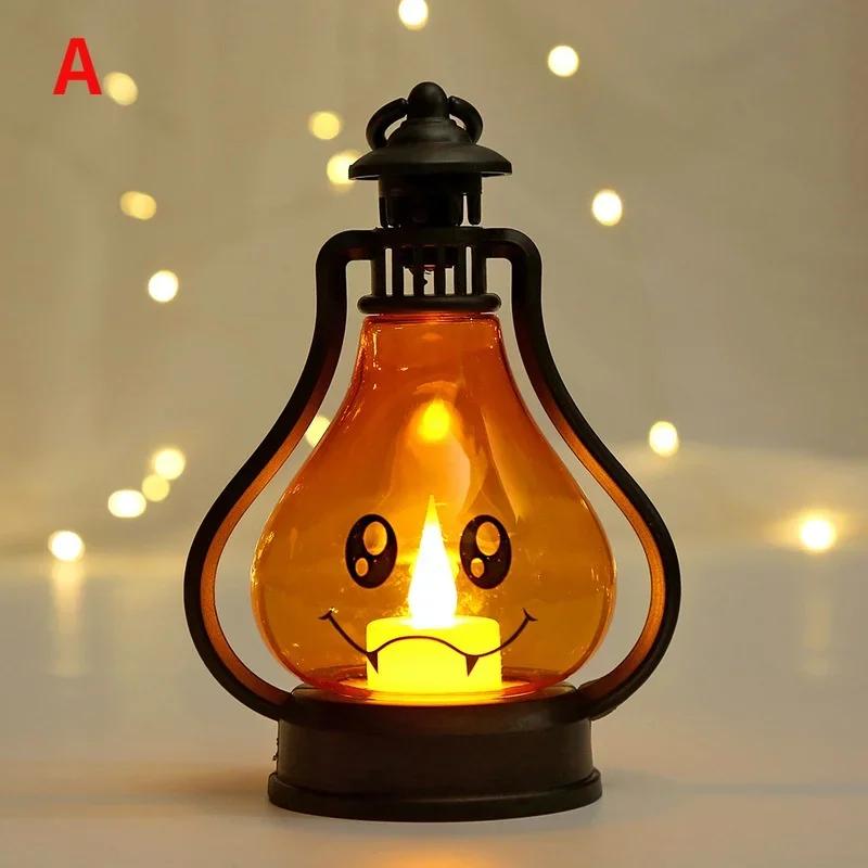 1 Pcs New Portable Halloween LED Lantern Pumpkin Ghost Shape Horror Wind Light Desktop Decoration For Home Bar Festival Use