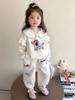 Girls Spring Autumn Dachshund Print Sweet Collar Sweatshirt and Pants Set