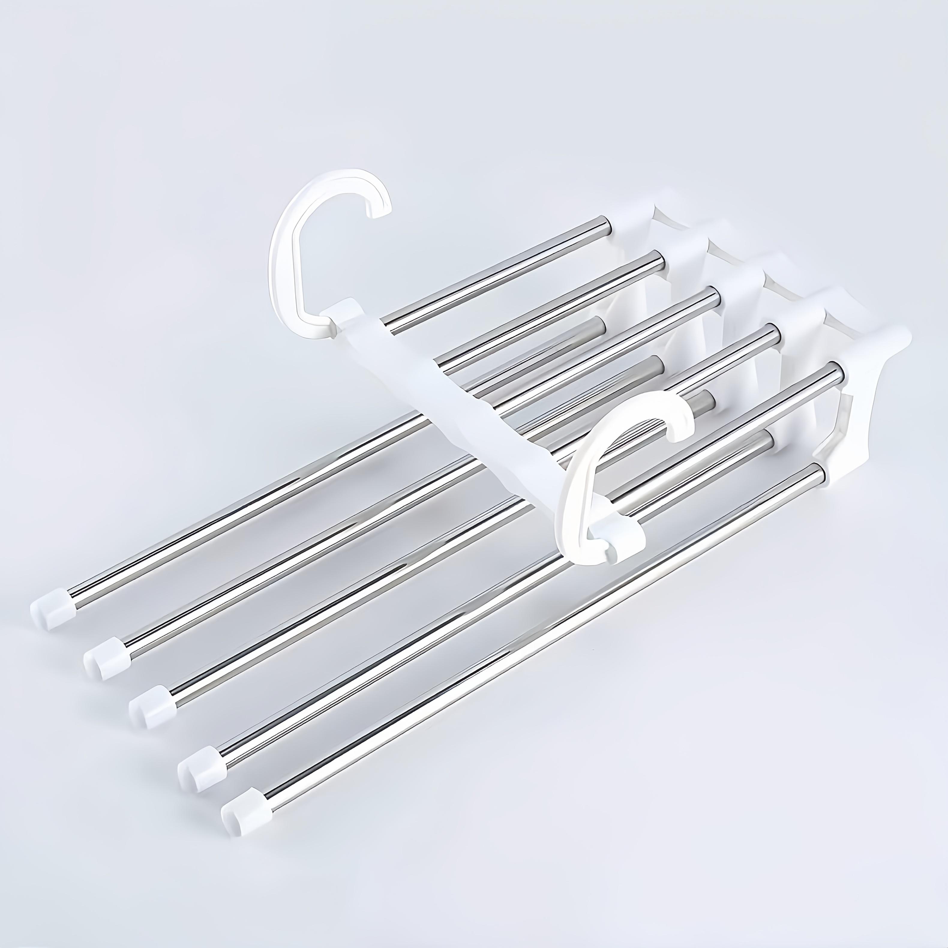 

5-Bar Folding Pants Rack with Telescopic Magic Clips - Heavy-Duty Stainless Space-Saving Portable Pants Hanger
