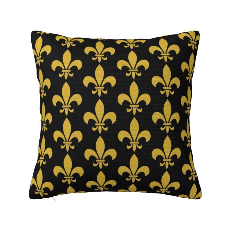 Custom Gold Fleur De Lis Design On A Pink Background Cushion Covers Luxury Sacred Flower Velvet Nordic Throw Pillow Case