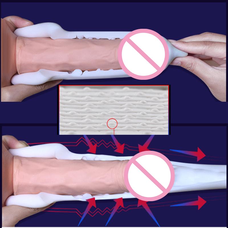 Högelasticitet Penisärm ProstataMassage PenisFörstoring Fördröjning av Utlösning Silikonkondomer G-punkt Sexleksaker för Män