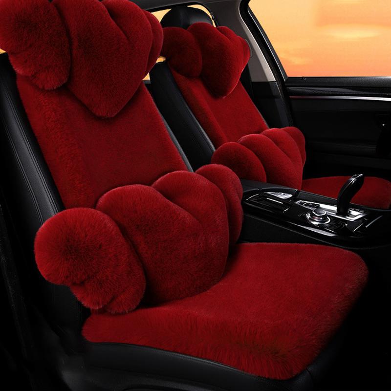 New Winter Car Plush Seat Cushion Heart Shaped Head Pillow Neck Pillow Waist Support Cushion Thickened Warm Universal Seat Cover