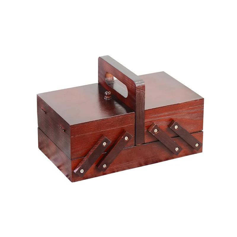 

1 wooden expandable sewing box, convenient to carry красный