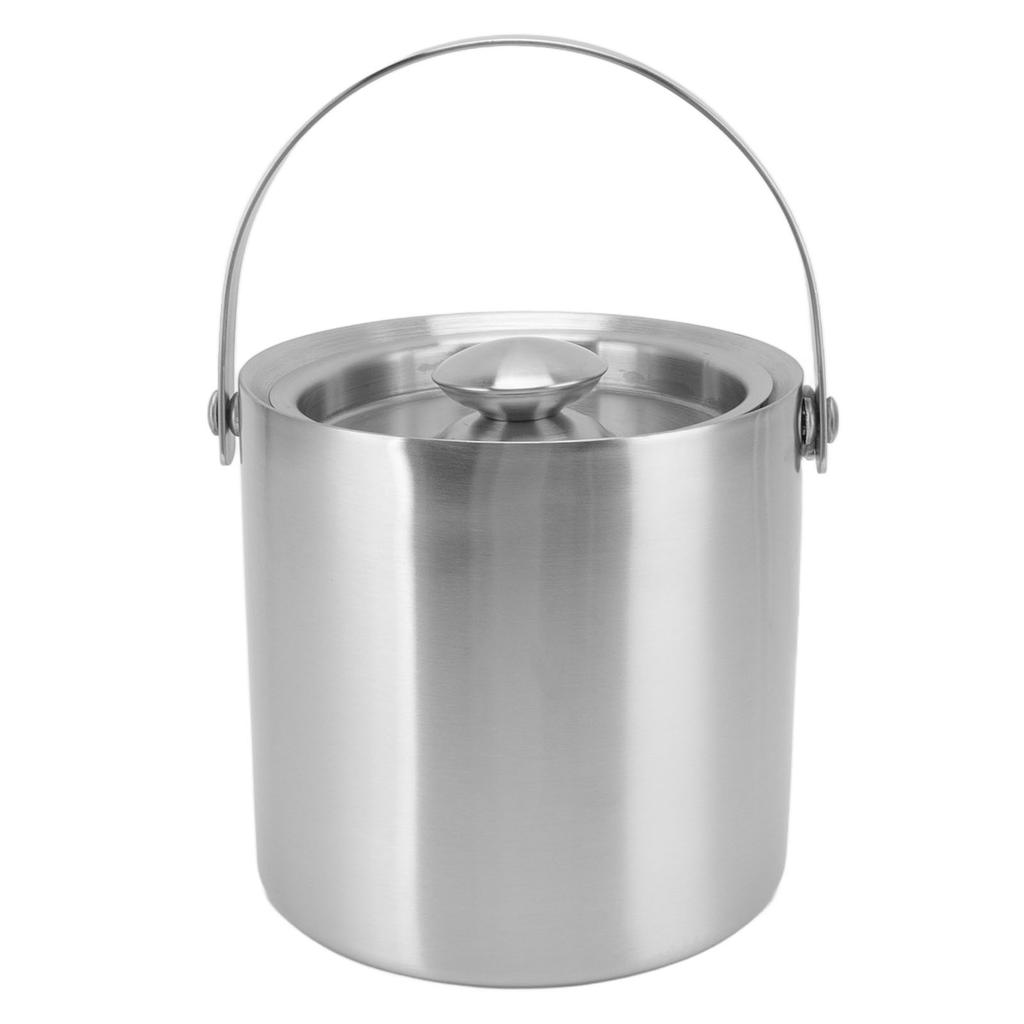 Edelstahl Eisbehälter Doppelschichtig Wein Champagner Bierfass mit Griff für Bar Party 2L 15.5x15.7cm 6.1x6.2in
