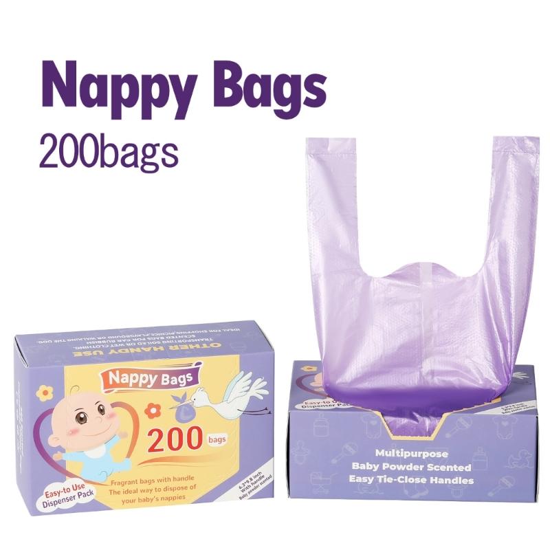 200 Count Disposable Diaper Sacks,Baby Powder Faint Scented,Easy To Tie Diaper Disposal or Pet Waste Bags