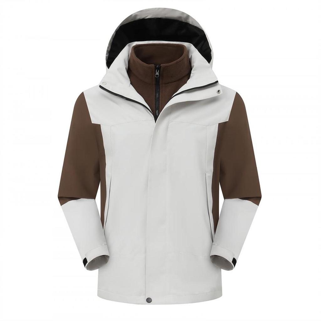 Unisex 3-in-1 Windbreaker with Detachable Fleece Lining: Waterproof Outer, Ideal for Travel, Mountaineering, Customizable with Logo for Team Uniforms.