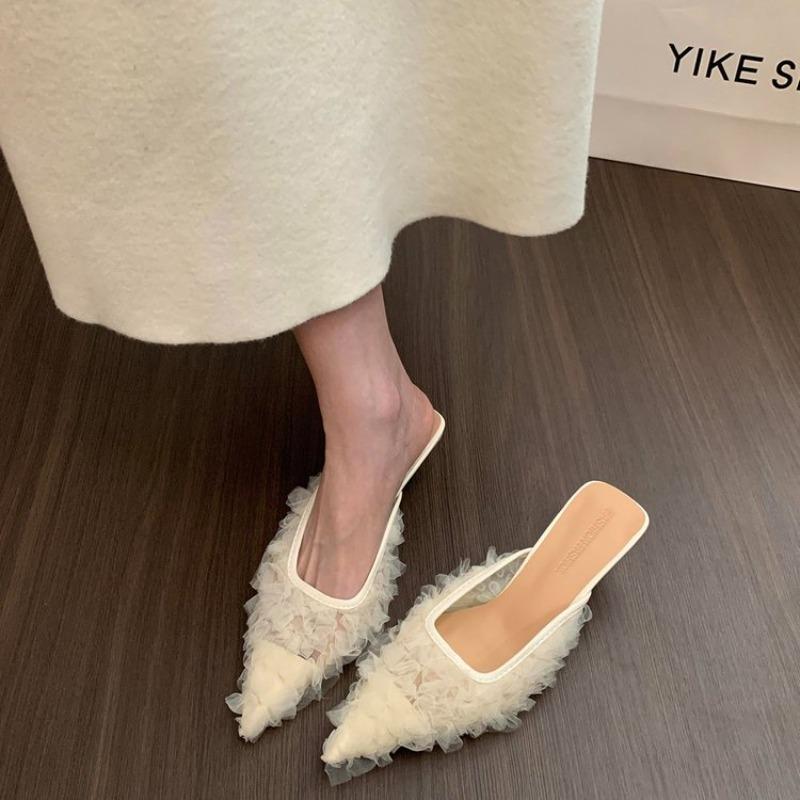 Gentle Fairy with Skirt Half Slippers Spring New Temperament Sandals Bag Head Thin Heels Slippers Woman