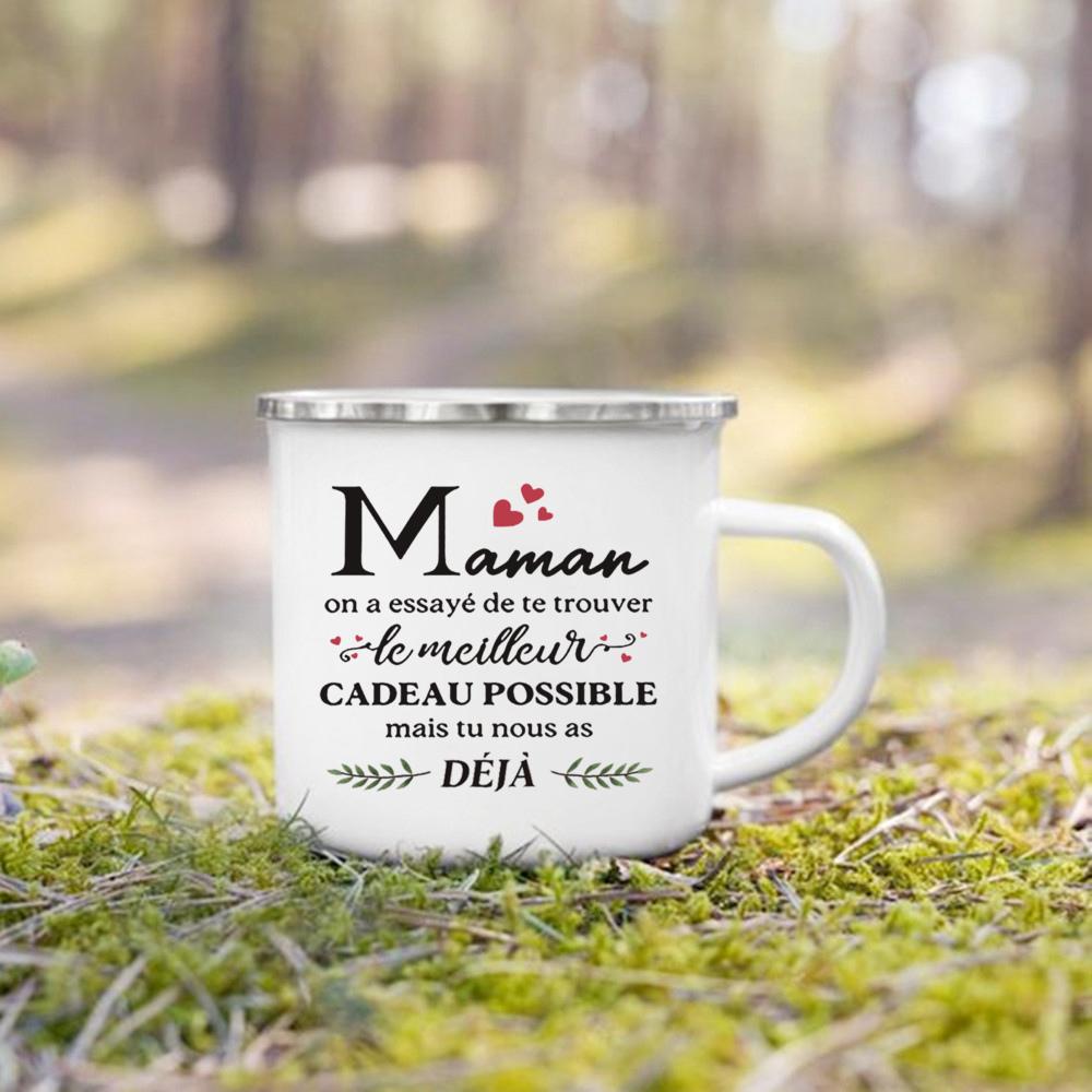 French Print Creative Coffee Cups Drinks Water Camping Cup Enamel Handle Mug Birthday Father's Day Mother's Day Gift for Mom Dad