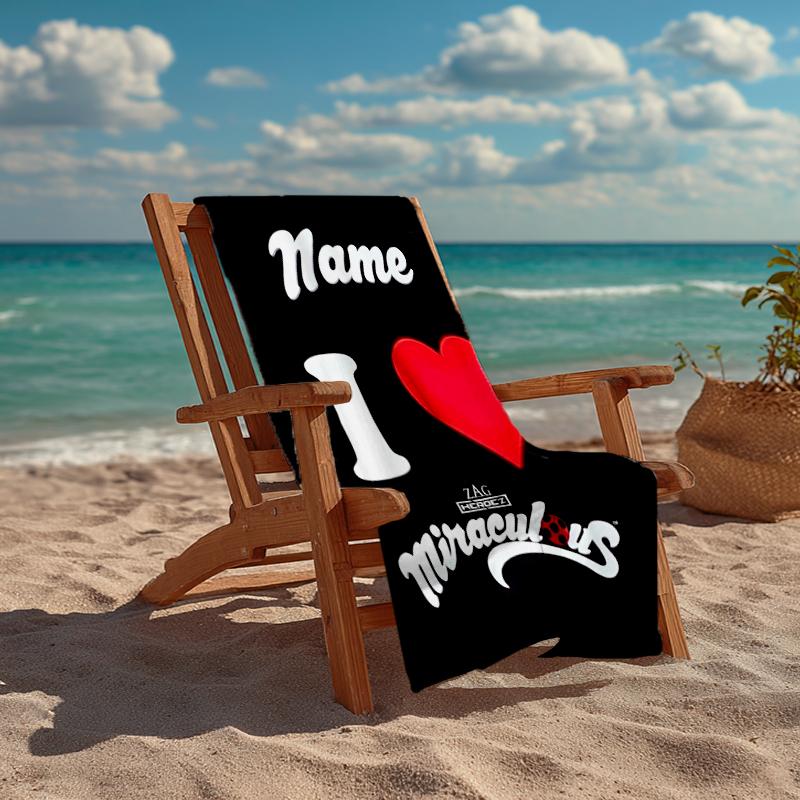 Custom Name Ultra-Soft Beach Towel with Ladybug Theme,Ideal for Pool - Camping, Diving - Perfect Travel Essential, Vibrant Beach Towel.