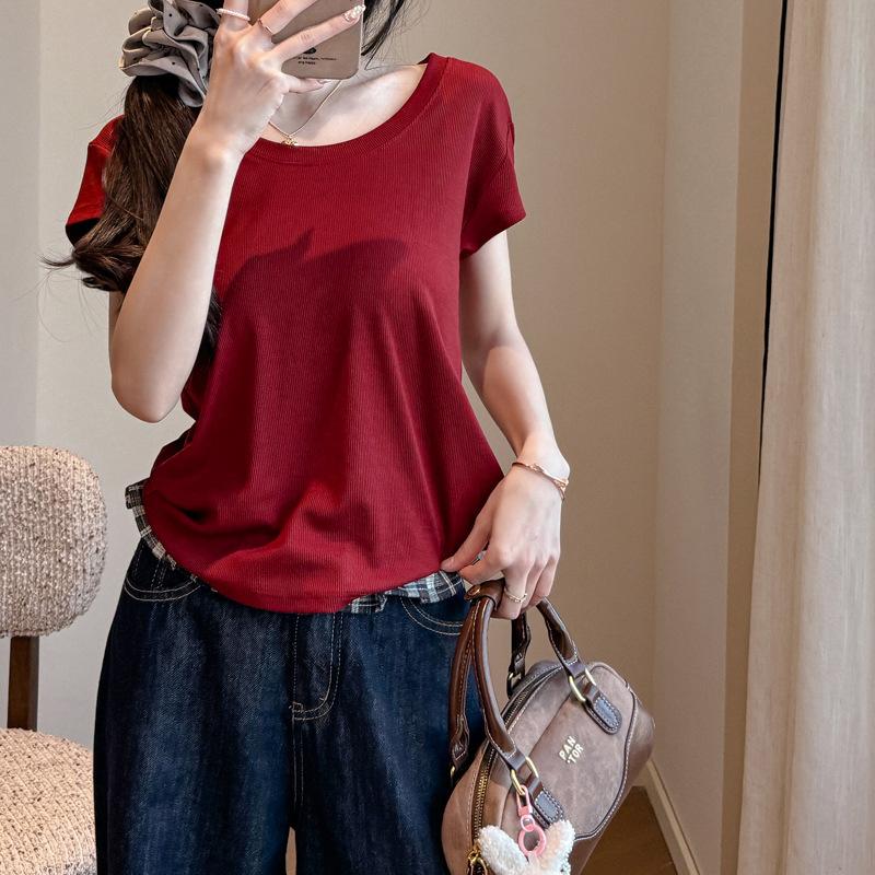 New Summer Lyocell Tencel Versatile Casual Front Shoulder Short Sleeve T-Shirt Women's Pure Desire Flying Sleeve Top